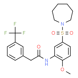 ChemSpider 2D Image | N-[5-(1-Azepanylsulfonyl)-2-methoxyphenyl]-2-[3-(trifluoromethyl)phenyl]acetamide | C22H25F3N2O4S