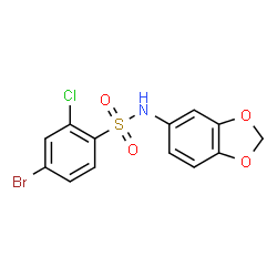 ChemSpider 2D Image | N-(1,3-Benzodioxol-5-yl)-4-bromo-2-chlorobenzenesulfonamide | C13H9BrClNO4S