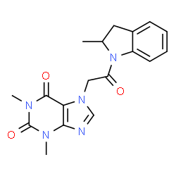 ChemSpider 2D Image | 1,3-Dimethyl-7-[2-(2-methyl-2,3-dihydro-1H-indol-1-yl)-2-oxoethyl]-3,7-dihydro-1H-purine-2,6-dione | C18H19N5O3