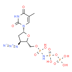 ChemSpider 2D Image | 3'-Azido-3'-deoxy-5'-O-(hydroxy{[hydroxy(phosphonooxy)phosphoryl]amino}phosphoryl)thymidine | C10H17N6O12P3