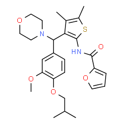 ChemSpider 2D Image | N-{3-[(4-Isobutoxy-3-methoxyphenyl)(4-morpholinyl)methyl]-4,5-dimethyl-2-thienyl}-2-furamide | C27H34N2O5S