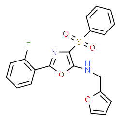 ChemSpider 2D Image | 2-(2-Fluorophenyl)-N-(2-furylmethyl)-4-(phenylsulfonyl)-1,3-oxazol-5-amine | C20H15FN2O4S