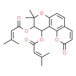 ChemSpider 2D Image | 8,8-Dimethyl-2-oxo-9,10-dihydro-2H,8H-pyrano[2,3-f]chromene-9,10-diyl bis(3-methyl-2-butenoate) | C24H26O7