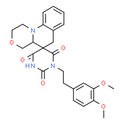 ChemSpider 2D Image | 1'-[2-(3,4-Dimethoxyphenyl)ethyl]-1,2,4,4a-tetrahydro-2'H,6H-spiro[1,4-oxazino[4,3-a]quinoline-5,5'-pyrimidine]-2',4',6'(1'H,3'H)-trione | C25H27N3O6