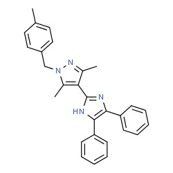 ChemSpider 2D Image | 4-(4,5-Diphenyl-1H-imidazol-2-yl)-3,5-dimethyl-1-(4-methylbenzyl)-1H-pyrazole | C28H26N4