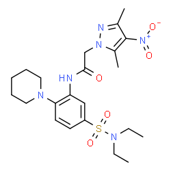 ChemSpider 2D Image | N-[5-(Diethylsulfamoyl)-2-(1-piperidinyl)phenyl]-2-(3,5-dimethyl-4-nitro-1H-pyrazol-1-yl)acetamide | C22H32N6O5S