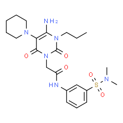 ChemSpider 2D Image | 2-[4-Amino-2,6-dioxo-5-(1-piperidinyl)-3-propyl-3,6-dihydro-1(2H)-pyrimidinyl]-N-[3-(dimethylsulfamoyl)phenyl]acetamide | C22H32N6O5S