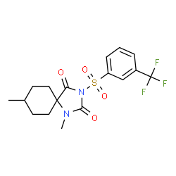 ChemSpider 2D Image | 1,8-Dimethyl-3-{[3-(trifluoromethyl)phenyl]sulfonyl}-1,3-diazaspiro[4.5]decane-2,4-dione | C17H19F3N2O4S
