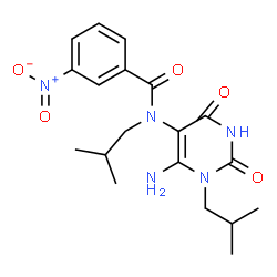 ChemSpider 2D Image | N-(6-Amino-1-isobutyl-2,4-dioxo-1,2,3,4-tetrahydro-5-pyrimidinyl)-N-isobutyl-3-nitrobenzamide | C19H25N5O5