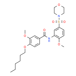 ChemSpider 2D Image | 4-(Hexyloxy)-3-methoxy-N-[2-methoxy-5-(4-morpholinylsulfonyl)phenyl]benzamide | C25H34N2O7S