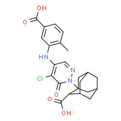 ChemSpider 2D Image | 1-{4-[(5-Carboxy-2-methylphenyl)amino]-5-chloro-6-oxo-1(6H)-pyridazinyl}-2-adamantanecarboxylic acid | C23H24ClN3O5