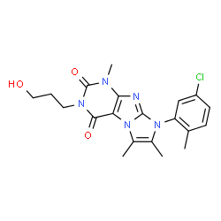 ChemSpider 2D Image | 8-(5-Chloro-2-methylphenyl)-3-(3-hydroxypropyl)-1,6,7-trimethyl-1H-imidazo[2,1-f]purine-2,4(3H,8H)-dione | C20H22ClN5O3