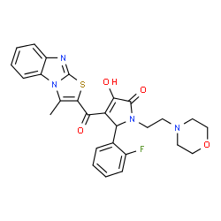 ChemSpider 2D Image | 5-(2-Fluorophenyl)-3-hydroxy-4-[(3-methyl[1,3]thiazolo[3,2-a]benzimidazol-2-yl)carbonyl]-1-[2-(4-morpholinyl)ethyl]-1,5-dihydro-2H-pyrrol-2-one | C27H25FN4O4S