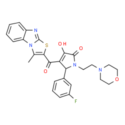 ChemSpider 2D Image | 5-(3-Fluorophenyl)-3-hydroxy-4-[(3-methyl[1,3]thiazolo[3,2-a]benzimidazol-2-yl)carbonyl]-1-[2-(4-morpholinyl)ethyl]-1,5-dihydro-2H-pyrrol-2-one | C27H25FN4O4S