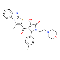 ChemSpider 2D Image | 5-(4-Fluorophenyl)-3-hydroxy-4-[(3-methyl[1,3]thiazolo[3,2-a]benzimidazol-2-yl)carbonyl]-1-[2-(4-morpholinyl)ethyl]-1,5-dihydro-2H-pyrrol-2-one | C27H25FN4O4S