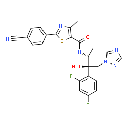 ChemSpider 2D Image | 2-(4-Cyanophenyl)-N-[(2R,3R)-3-(2,4-difluorophenyl)-3-hydroxy-4-(1H-1,2,4-triazol-1-yl)-2-butanyl]-4-methyl-1,3-thiazole-5-carboxamide | C24H20F2N6O2S