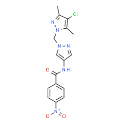 ChemSpider 2D Image | N-{1-[(4-Chloro-3,5-dimethyl-1H-pyrazol-1-yl)methyl]-1H-pyrazol-4-yl}-4-nitrobenzamide | C16H15ClN6O3