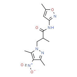 ChemSpider 2D Image | 3-(3,5-Dimethyl-4-nitro-1H-pyrazol-1-yl)-2-methyl-N-(5-methyl-1,2-oxazol-3-yl)propanamide | C13H17N5O4