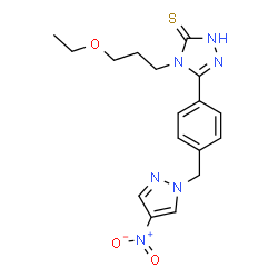 ChemSpider 2D Image | 4H-1,2,4-triazole-3-thiol, 4-(3-ethoxypropyl)-5-[4-[(4-nitro-1H-pyrazol-1-yl)methyl]phenyl]- | C17H20N6O3S