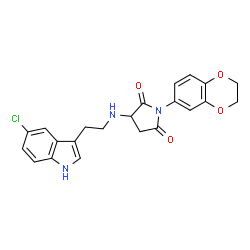 ChemSpider 2D Image | 3-{[2-(5-Chloro-1H-indol-3-yl)ethyl]amino}-1-(2,3-dihydro-1,4-benzodioxin-6-yl)-2,5-pyrrolidinedione | C22H20ClN3O4
