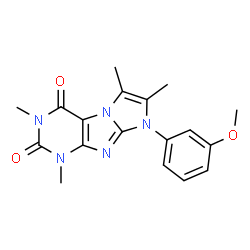 ChemSpider 2D Image | 8-(3-Methoxyphenyl)-1,3,6,7-tetramethyl-1H-imidazo[2,1-f]purine-2,4(3H,8H)-dione | C18H19N5O3