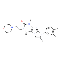 ChemSpider 2D Image | 8-(3,4-Dimethylphenyl)-1,7-dimethyl-3-[2-(4-morpholinyl)ethyl]-1H-imidazo[2,1-f]purine-2,4(3H,8H)-dione | C23H28N6O3