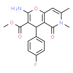 ChemSpider 2D Image | Methyl 2-amino-4-(4-fluorophenyl)-6,7-dimethyl-5-oxo-5,6-dihydro-4H-pyrano[3,2-c]pyridine-3-carboxylate | C18H17FN2O4