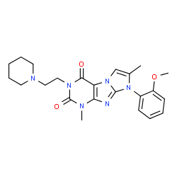 ChemSpider 2D Image | 8-(2-Methoxyphenyl)-1,7-dimethyl-3-[2-(1-piperidinyl)ethyl]-1H-imidazo[2,1-f]purine-2,4(3H,8H)-dione | C23H28N6O3