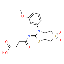 ChemSpider 2D Image | 4-{(Z)-[3-(3-Methoxyphenyl)-5,5-dioxidotetrahydrothieno[3,4-d][1,3]thiazol-2(3H)-ylidene]amino}-4-oxobutanoic acid | C16H18N2O6S2