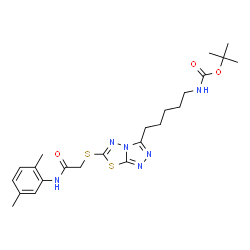 ChemSpider 2D Image | 2-Methyl-2-propanyl {5-[6-({2-[(2,5-dimethylphenyl)amino]-2-oxoethyl}sulfanyl)[1,2,4]triazolo[3,4-b][1,3,4]thiadiazol-3-yl]pentyl}carbamate | C23H32N6O3S2