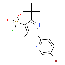 ChemSpider 2D Image | 1-(5-Bromo-2-pyridinyl)-5-chloro-3-(2-methyl-2-propanyl)-1H-pyrazole-4-sulfonyl chloride | C12H12BrCl2N3O2S