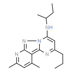 ChemSpider 2D Image | N-sec-Butyl-8,10-dimethyl-2-propylpyrido[2',3':3,4]pyrazolo[1,5-a]pyrimidin-4-amine | C18H25N5
