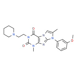 ChemSpider 2D Image | 8-(3-Methoxyphenyl)-1,7-dimethyl-3-[2-(1-piperidinyl)ethyl]-1H-imidazo[2,1-f]purine-2,4(3H,8H)-dione | C23H28N6O3