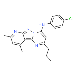 ChemSpider 2D Image | N-(4-Chlorophenyl)-8,10-dimethyl-2-propylpyrido[2',3':3,4]pyrazolo[1,5-a]pyrimidin-4-amine | C20H20ClN5
