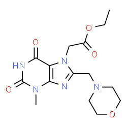 ChemSpider 2D Image | Ethyl [3-methyl-8-(4-morpholinylmethyl)-2,6-dioxo-1,2,3,6-tetrahydro-7H-purin-7-yl]acetate | C15H21N5O5