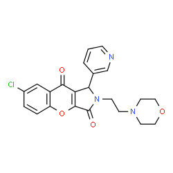 ChemSpider 2D Image | 7-Chloro-2-[2-(4-morpholinyl)ethyl]-1-(3-pyridinyl)-1,2-dihydrochromeno[2,3-c]pyrrole-3,9-dione | C22H20ClN3O4