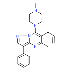 ChemSpider 2D Image | 6-Allyl-5-methyl-7-(4-methyl-1-piperazinyl)-3-phenylpyrazolo[1,5-a]pyrimidine | C21H25N5