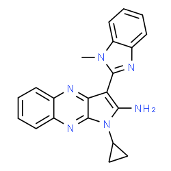 ChemSpider 2D Image | 1-Cyclopropyl-3-(1-methyl-1H-benzimidazol-2-yl)-1H-pyrrolo[2,3-b]quinoxalin-2-amine | C21H18N6
