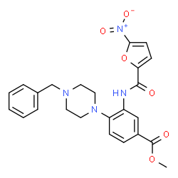 ChemSpider 2D Image | Methyl 4-(4-benzyl-1-piperazinyl)-3-[(5-nitro-2-furoyl)amino]benzoate | C24H24N4O6