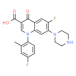 ChemSpider 2D Image | 6-Fluoro-1-(4-fluoro-2-methylphenyl)-4-oxo-7-(1-piperazinyl)-1,4-dihydro-3-quinolinecarboxylic acid | C21H19F2N3O3