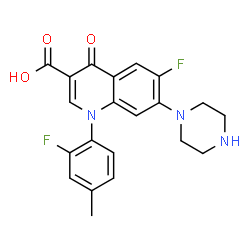 ChemSpider 2D Image | 6-Fluoro-1-(2-fluoro-4-methylphenyl)-4-oxo-7-(1-piperazinyl)-1,4-dihydro-3-quinolinecarboxylic acid | C21H19F2N3O3
