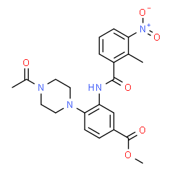 ChemSpider 2D Image | Methyl 4-(4-acetyl-1-piperazinyl)-3-[(2-methyl-3-nitrobenzoyl)amino]benzoate | C22H24N4O6