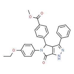 ChemSpider 2D Image | Methyl 4-[5-(4-ethoxyphenyl)-6-oxo-3-phenyl-1,4,5,6-tetrahydropyrrolo[3,4-c]pyrazol-4-yl]benzoate | C27H23N3O4