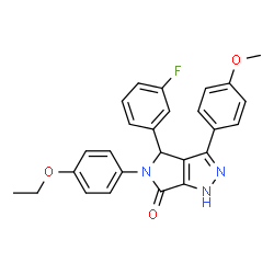 ChemSpider 2D Image | 5-(4-Ethoxyphenyl)-4-(3-fluorophenyl)-3-(4-methoxyphenyl)-4,5-dihydropyrrolo[3,4-c]pyrazol-6(1H)-one | C26H22FN3O3