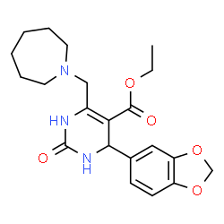 ChemSpider 2D Image | Ethyl 6-(1-azepanylmethyl)-4-(1,3-benzodioxol-5-yl)-2-oxo-1,2,3,4-tetrahydro-5-pyrimidinecarboxylate | C21H27N3O5