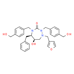 ChemSpider 2D Image | (5R,6R)-5-Benzyl-1-(3-furylmethyl)-6-hydroxy-2,4-bis[4-(hydroxymethyl)benzyl]-1,2,4-triazepan-3-one | C32H35N3O5