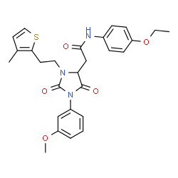 ChemSpider 2D Image | N-(4-Ethoxyphenyl)-2-{1-(3-methoxyphenyl)-3-[2-(3-methyl-2-thienyl)ethyl]-2,5-dioxo-4-imidazolidinyl}acetamide | C27H29N3O5S