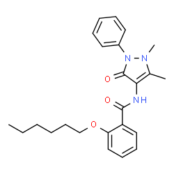 ChemSpider 2D Image | N-(1,5-Dimethyl-3-oxo-2-phenyl-2,3-dihydro-1H-pyrazol-4-yl)-2-(hexyloxy)benzamide | C24H29N3O3