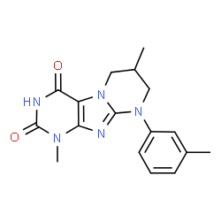ChemSpider 2D Image | 1,7-Dimethyl-9-(3-methylphenyl)-6,7,8,9-tetrahydropyrimido[2,1-f]purine-2,4(1H,3H)-dione | C17H19N5O2