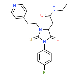 ChemSpider 2D Image | N-Ethyl-2-{1-(4-fluorophenyl)-5-oxo-3-[2-(4-pyridinyl)ethyl]-2-thioxo-4-imidazolidinyl}acetamide | C20H21FN4O2S